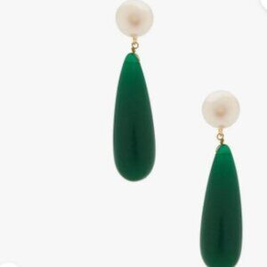 SHASHI Linnea Gemstone Earring in Pearl & Green dangle drop